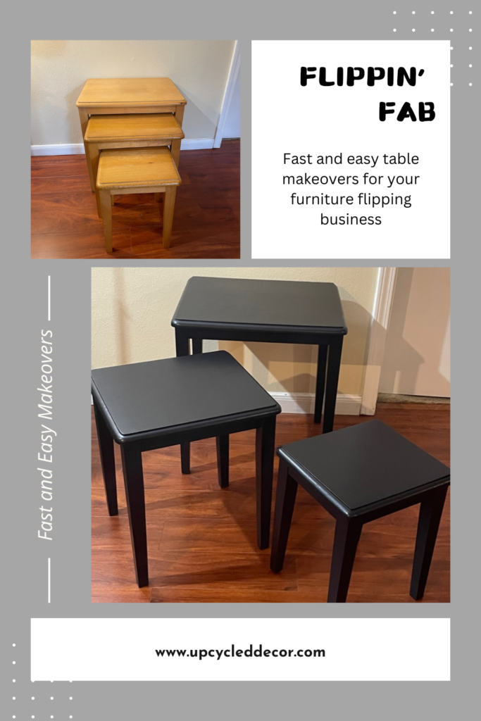 Brown nesting tables painted black in a quick and easy makeover