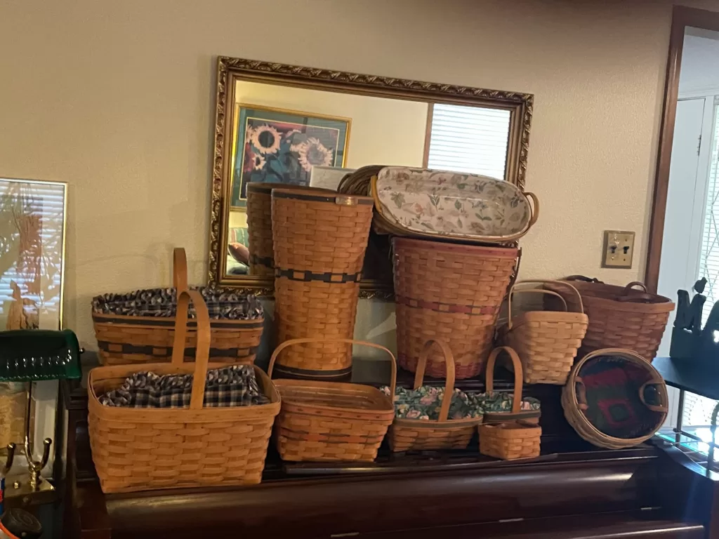 Longaberger basket collection of vintage baskets for a vintage Thanksgiving table decor