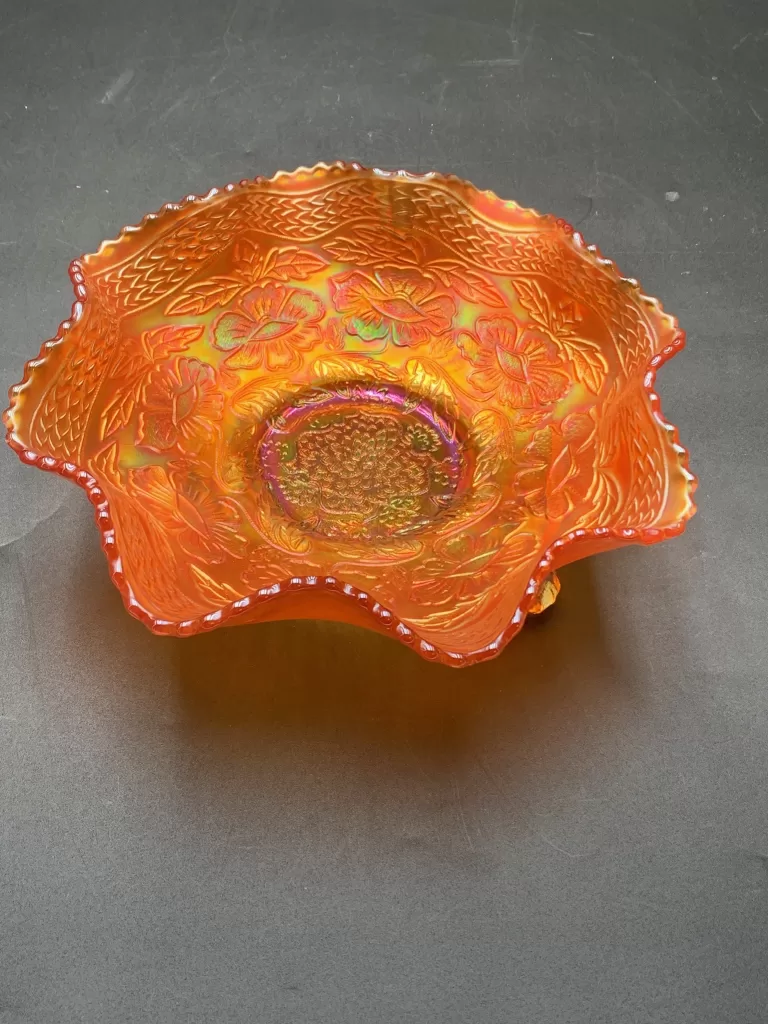 Orange Carnival Glass Bowl for Vintage Thanksgiving Tablescape