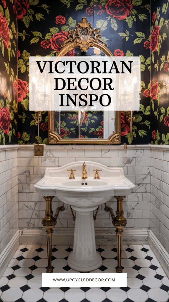 Victorian decor inspired powder room or guest bathroom