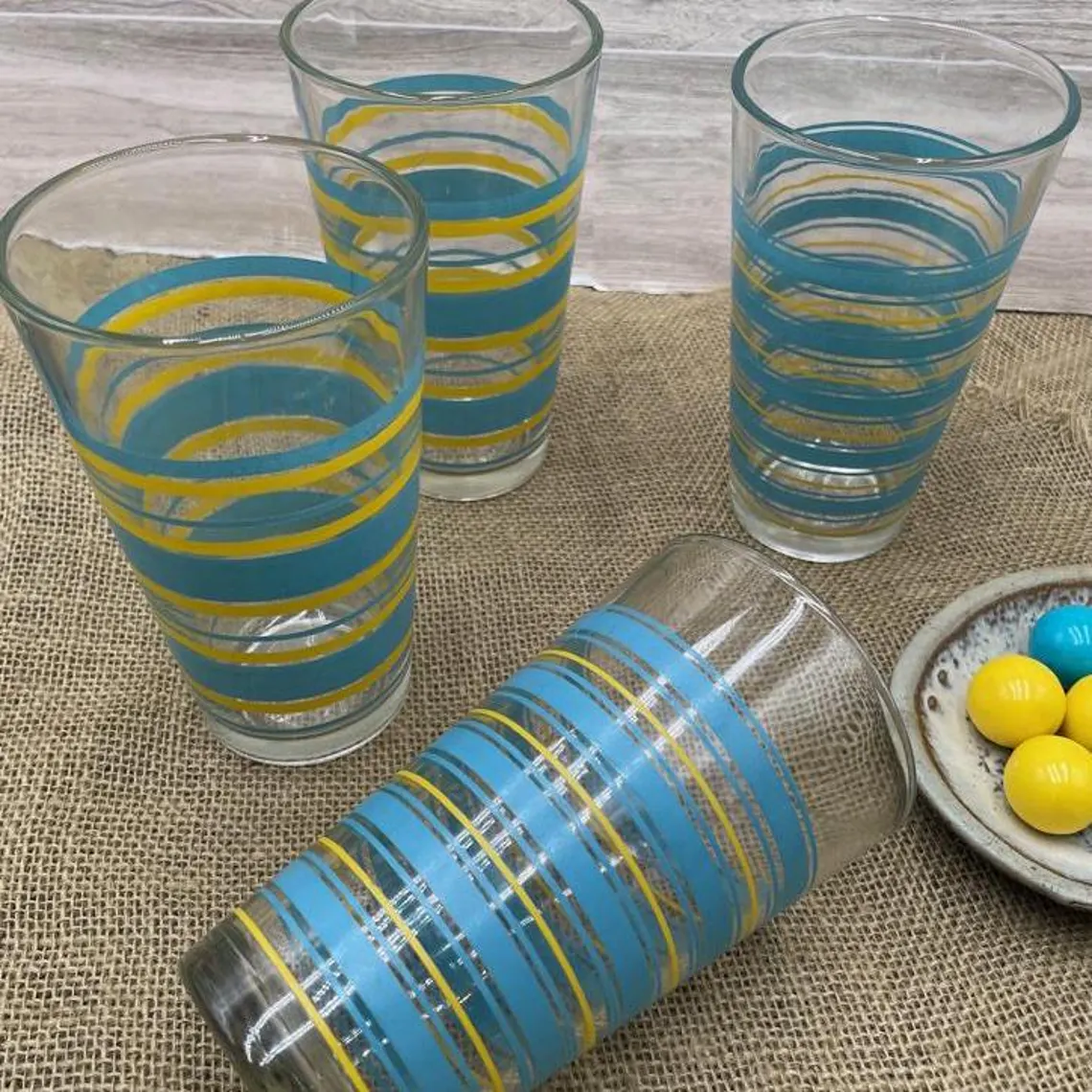 Retro Aqua and Yellow Striped Tumblers Vintage Drinkware