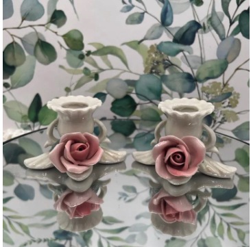 Vintage Floral Porcelain Candleholders